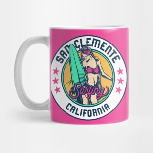 Retro Surfer Babe Badge San Clemente California Mug